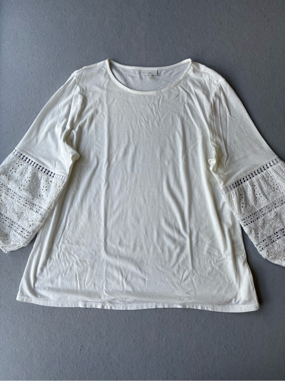 J. Jill White Lace Bell-Sleeve 3/4 Sleeve Tee Blouse Sz L